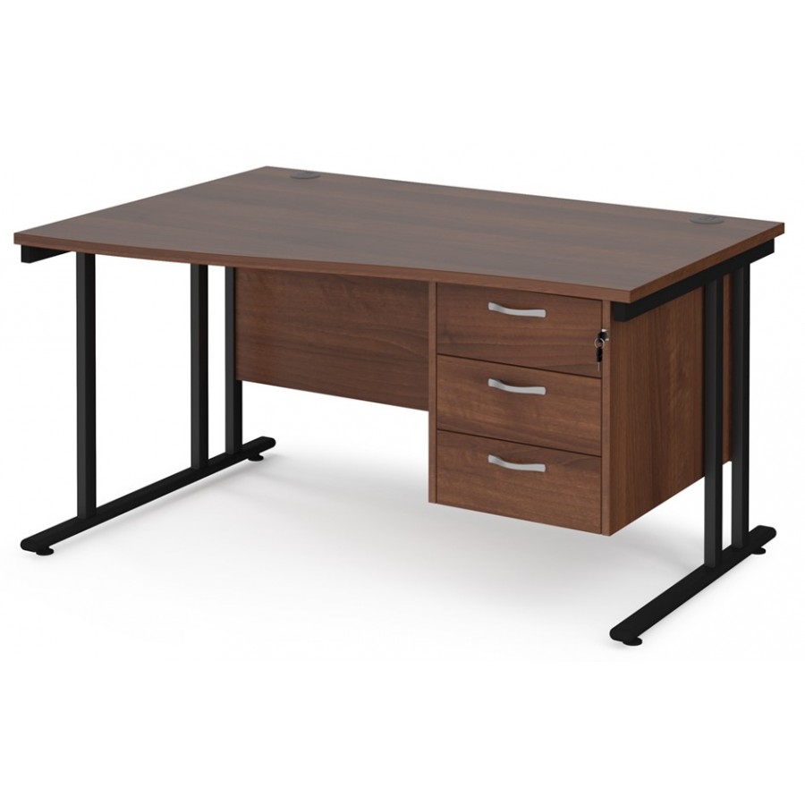 Maestro Cantilever Leg Wave Desk with Three Drawer Pedestal